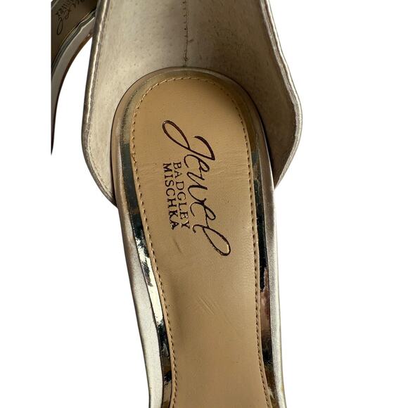 JEWEL BADGLEY MISCHKA Alia Evening Sandals Size 9 Champaign Satin Jeweled NWOB‎ - Picture 10 of 10